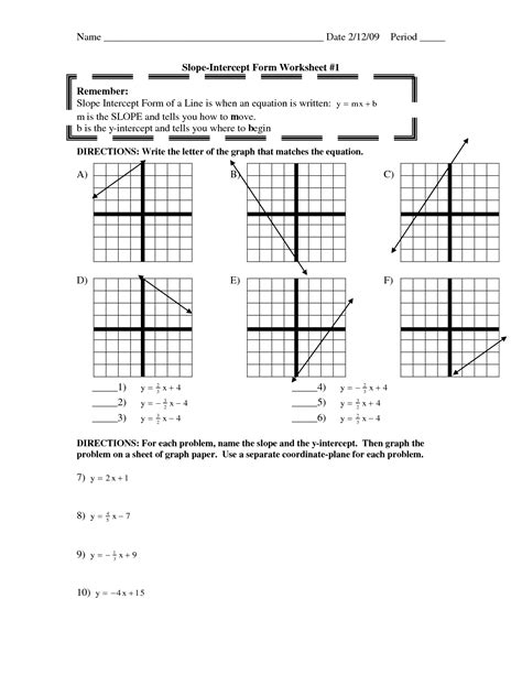 graphing linear equations worksheet pdf slope intercept form